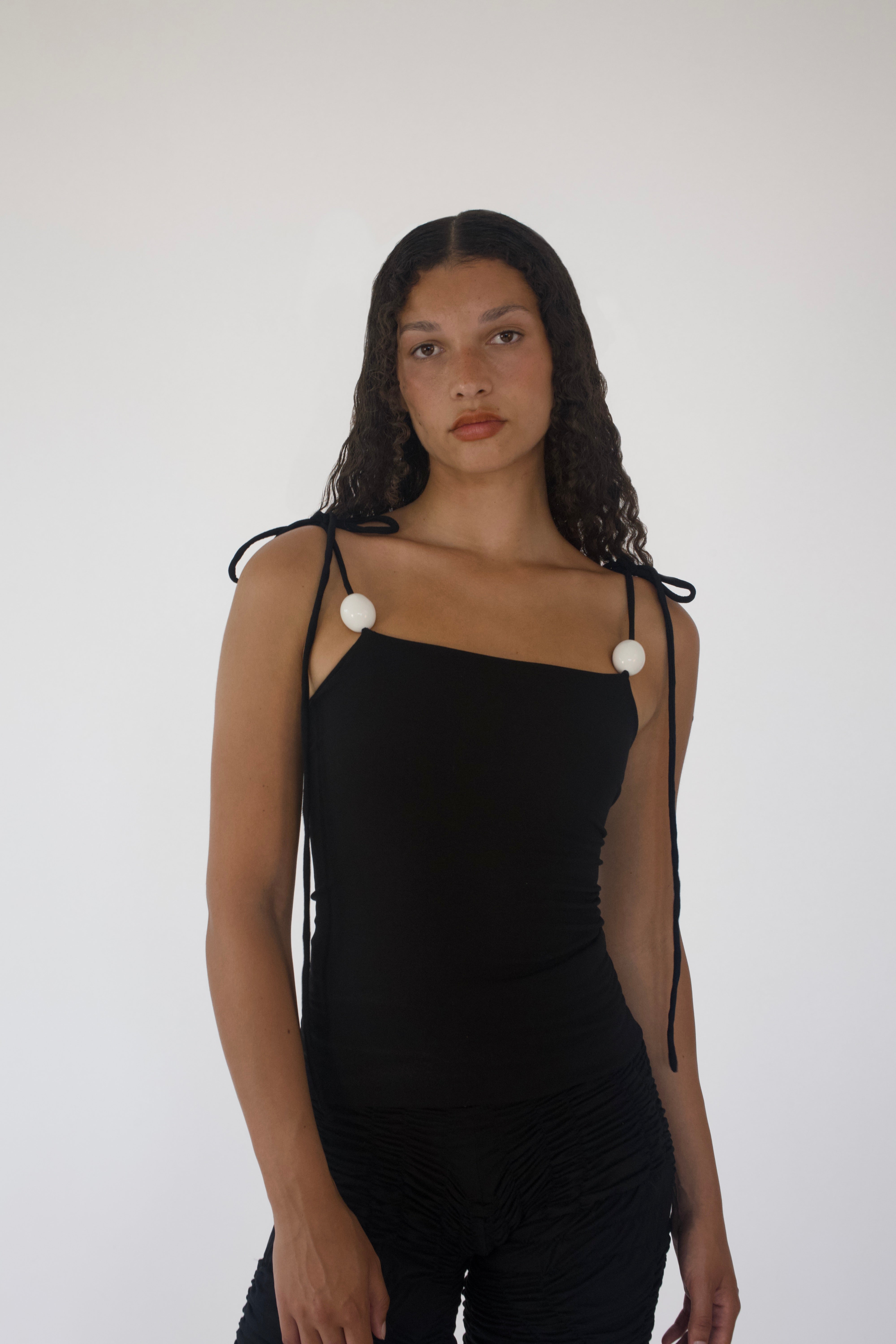 Beaded Tie-Shoulder Tank Top